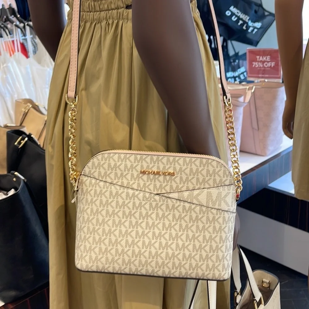 MICHAEL KORS Jet Set Medium Logo Dome Satchel Crossbody  Powder Blush  NWT